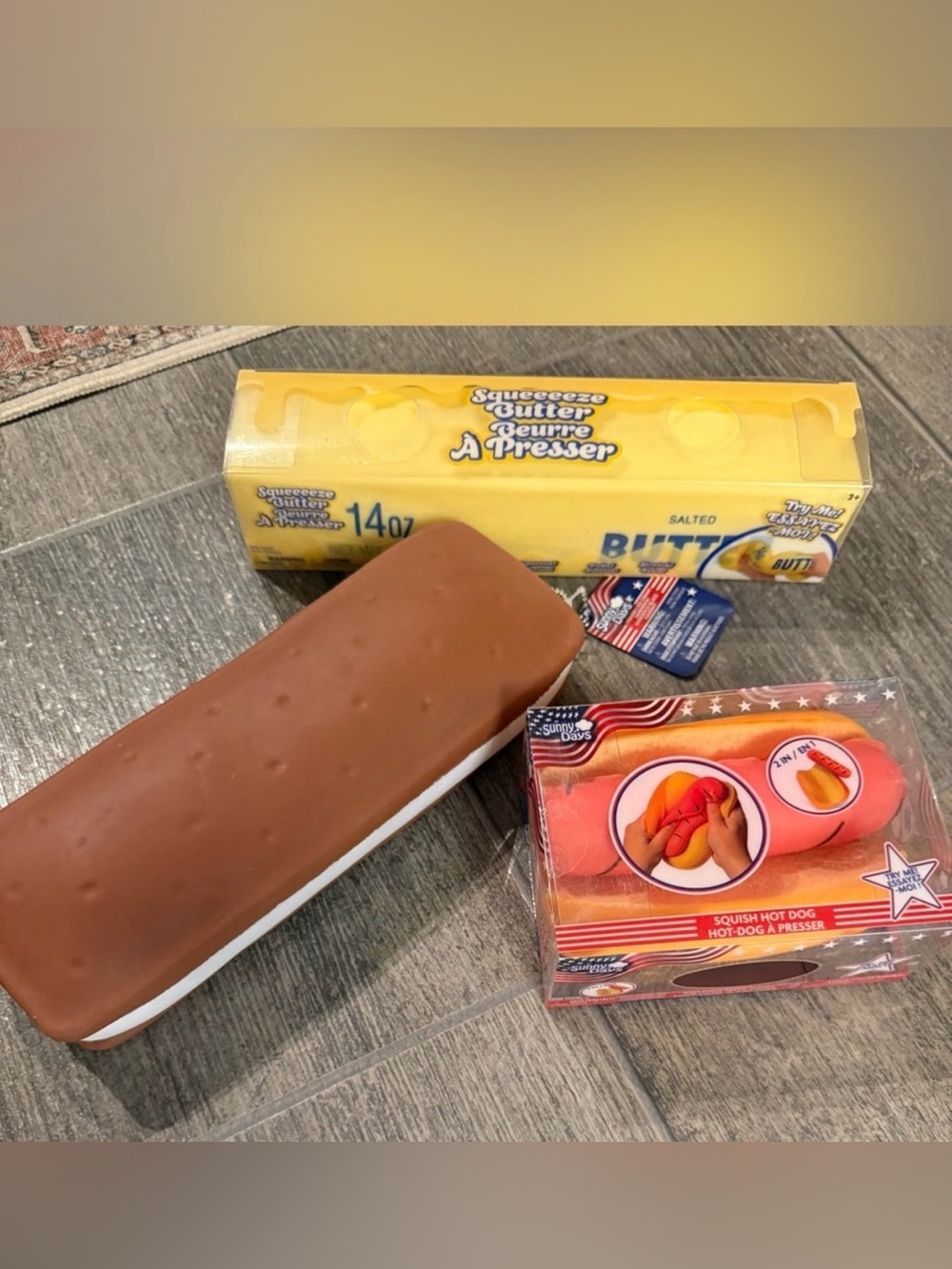 Sunny Days Squishies - ice cream sandwich, butter, and hotdog
